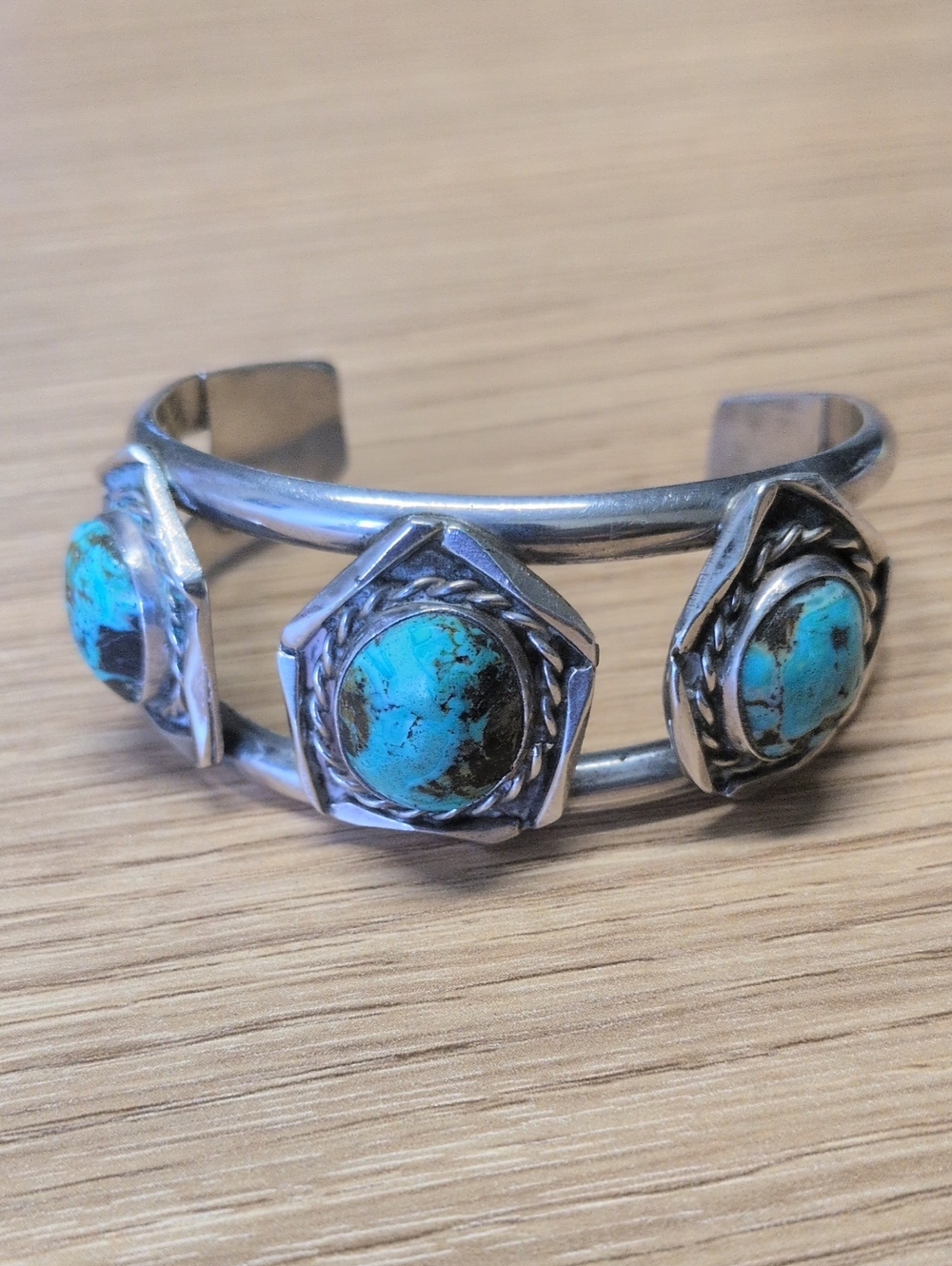 Silver & Turquoise Triple Stone Cuff Bracelet 6.25-6.5